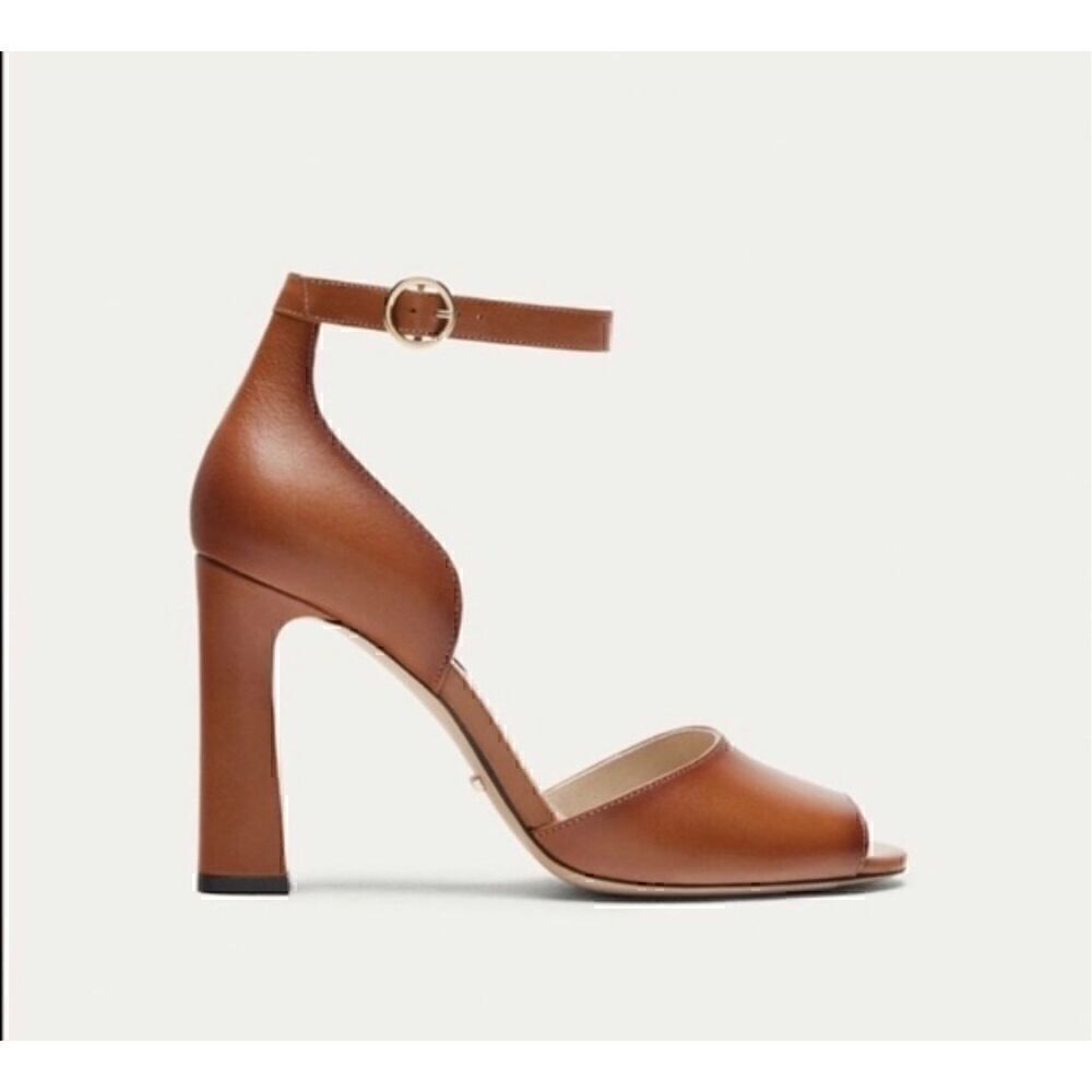 Massimo Dutti Brown Leather Heels Size 41 (US 10) Ankle Strap Sandals